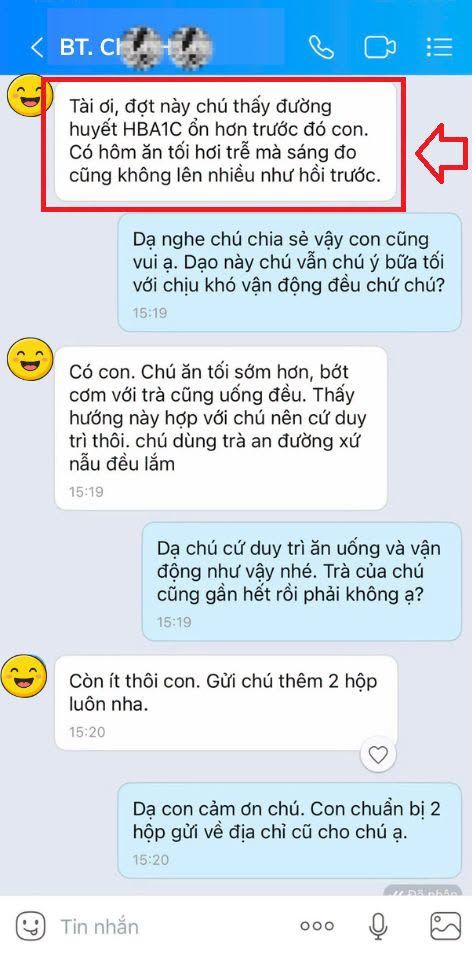 Tin nhắn khách hàng chia sẻ về Trà An Đường Xứ Nẫu