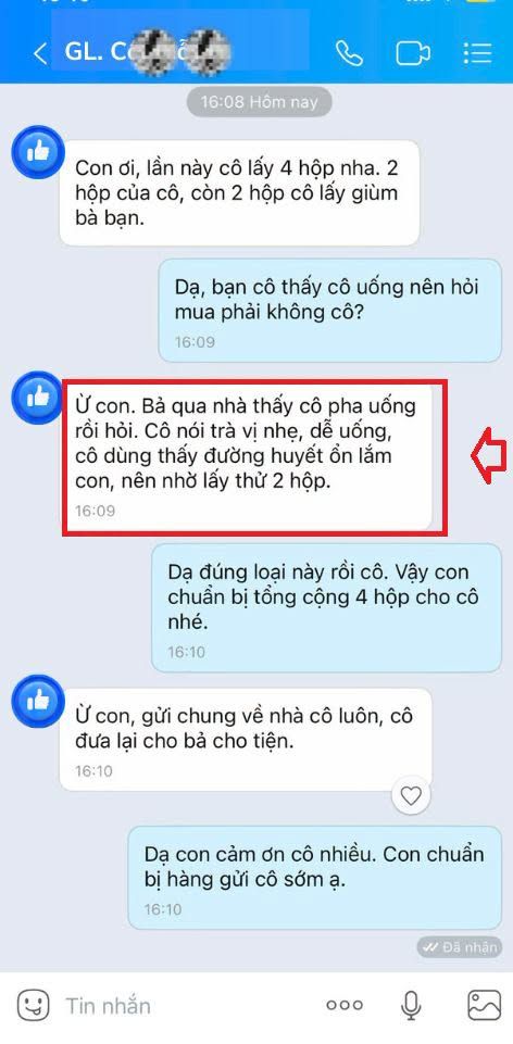 Tin nhắn khách hàng chia sẻ về Trà An Đường Xứ Nẫu