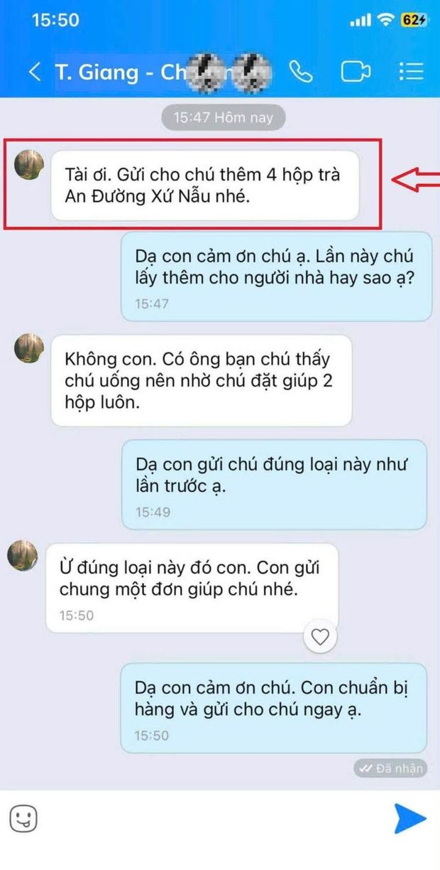 Tin nhắn khách hàng chia sẻ về Trà An Đường Xứ Nẫu