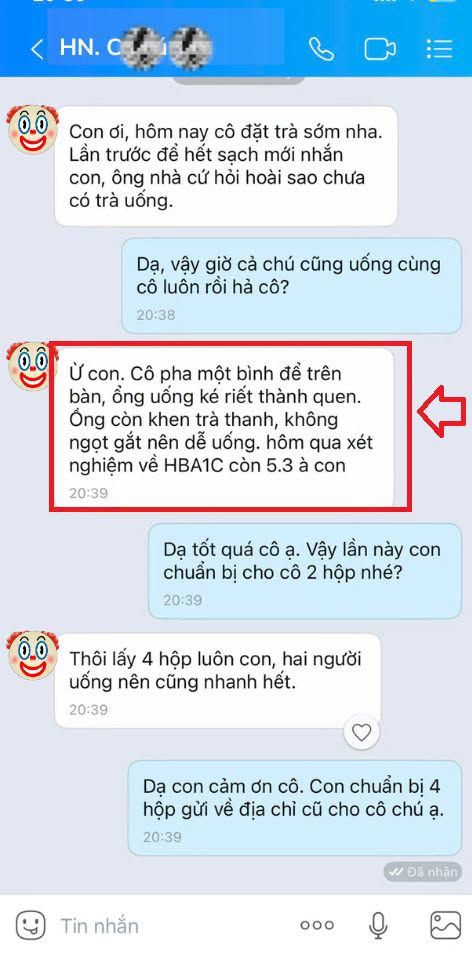 Tin nhắn khách hàng chia sẻ về Trà An Đường Xứ Nẫu