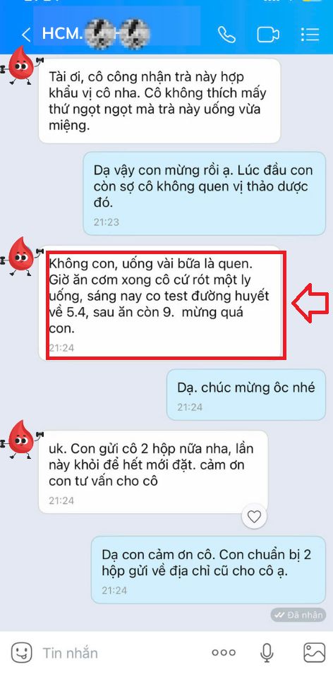 Tin nhắn khách hàng chia sẻ về Trà An Đường Xứ Nẫu