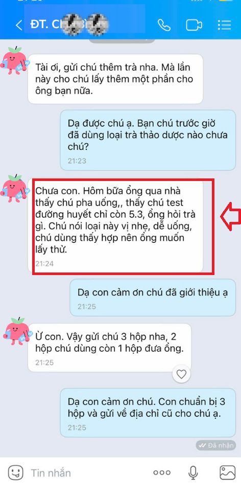 Tin nhắn khách hàng chia sẻ về Trà An Đường Xứ Nẫu